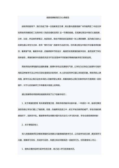 视频观摩教育见习心得报告