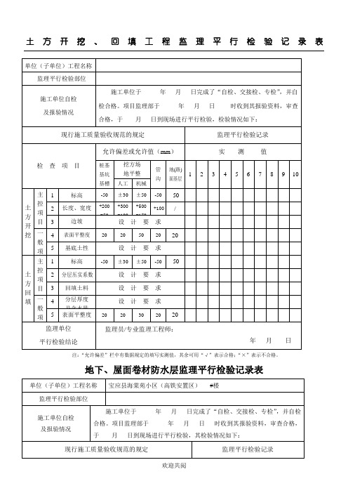 监理平行检查记录表格模板