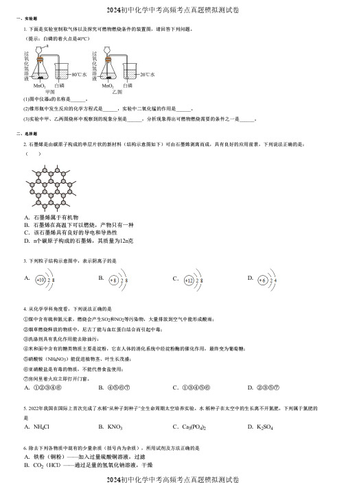 2024初中化学中考高频考点真题模拟测试卷 (3209)