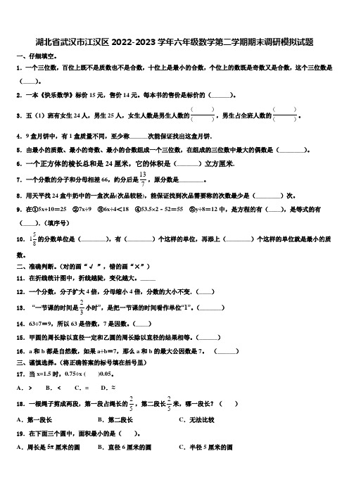 湖北省武汉市江汉区2022-2023学年六年级数学第二学期期末调研模拟试题含解析