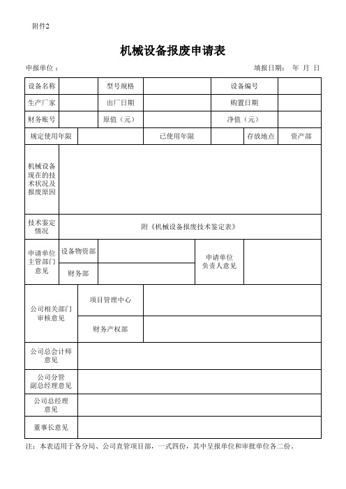 机械设备报废申请表