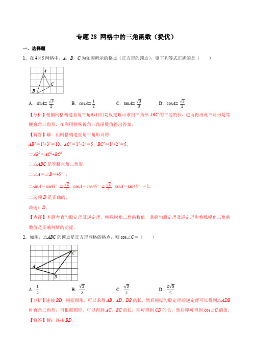 专题28 网格中的三角函数(提优)-冲刺2021年中考几何专项复习(解析版)