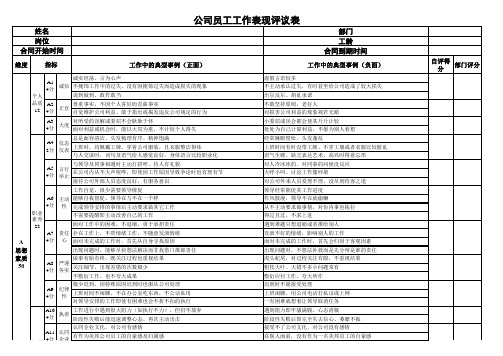 员工工作表现评价表