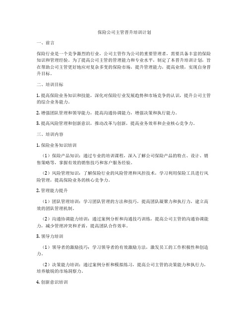 保险公司主管晋升培训计划