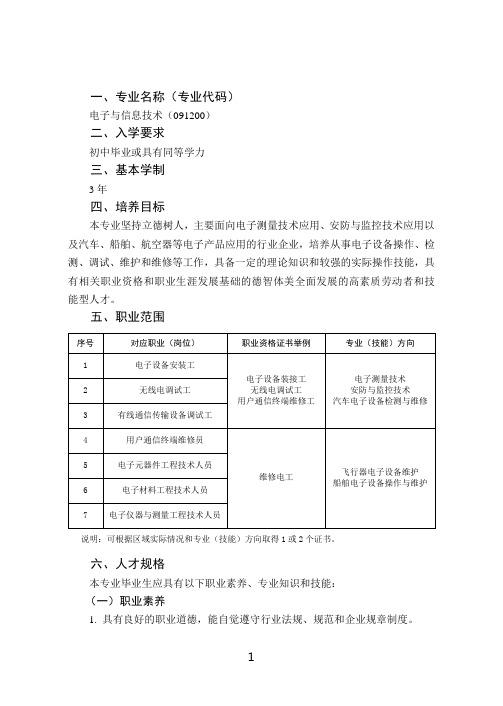 电子与信息技术专业教学标准