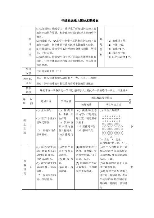 行进间运球上篮技术教案