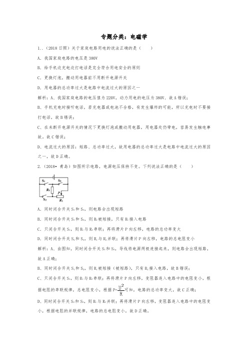 2018中考物理分类汇编 电磁学分类-