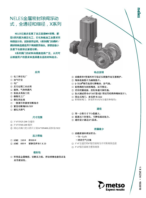 NELES金属密封球阀浮动式,全通径和缩径,X系列(1X26ZH)