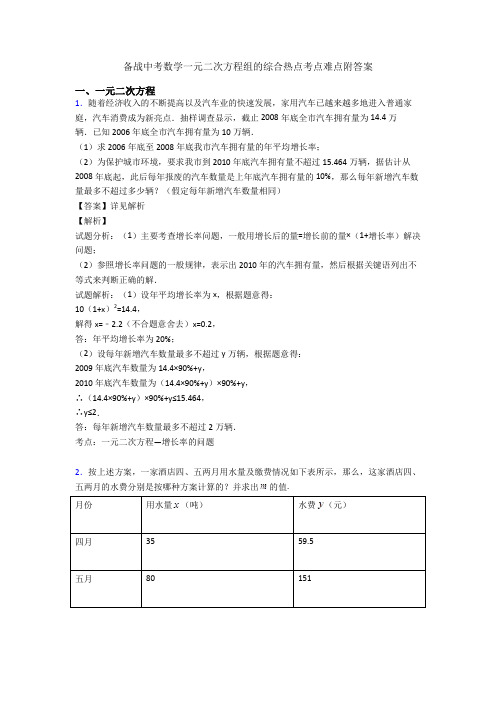 备战中考数学一元二次方程组的综合热点考点难点附答案