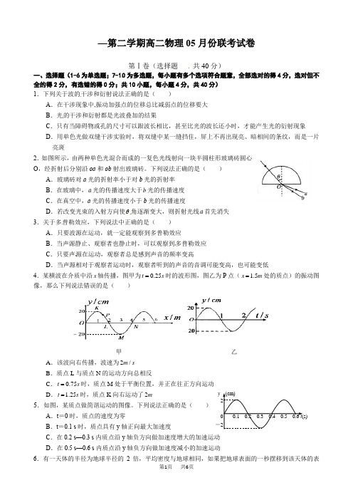 人教版高二物理下学期5月月考试卷含答案解析