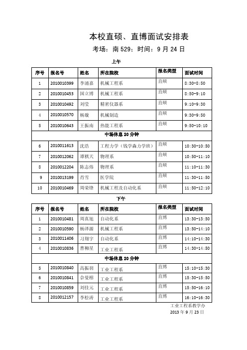 本校直硕、直博面试安排表 - 清华大学工业工程系