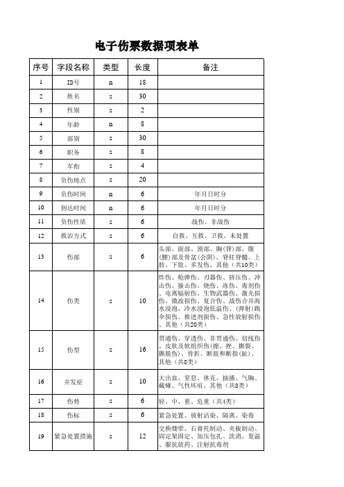 电子伤票数据项表单