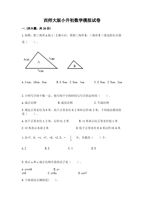 西师大版小升初数学模拟试卷附参考答案(典型题)