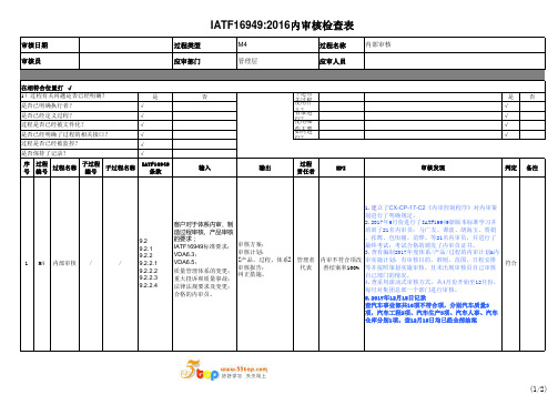 IATF16949内部审核过程审核检查表