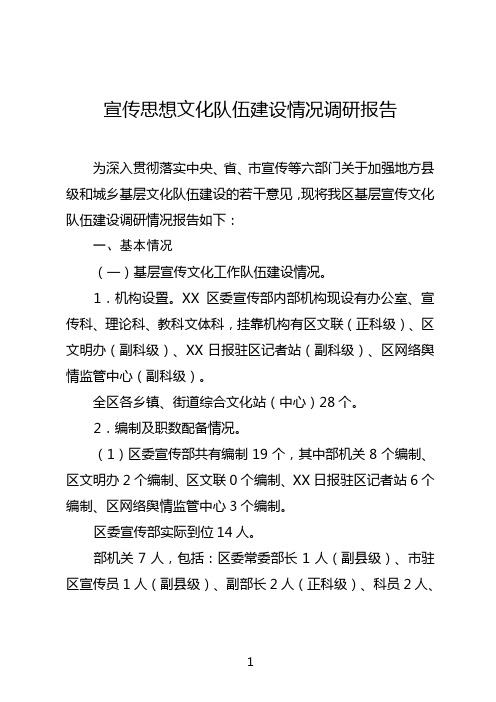 宣传思想文化队伍建设情况调研报告