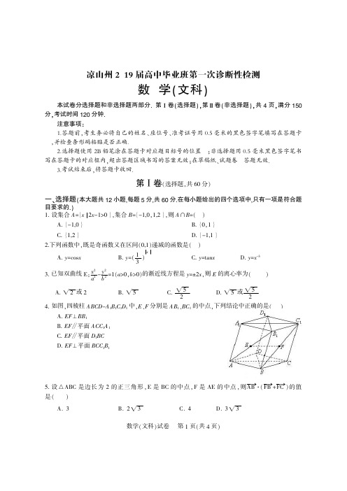 凉山州2016级高中毕业班第一次诊断性检测数学(文科)试卷和参考答案