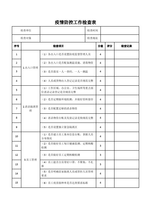 疫情防控检查表