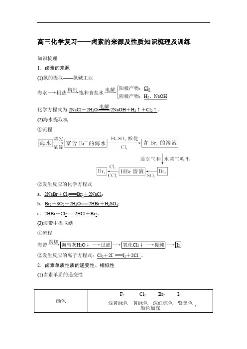 高三化学复习——卤素的来源及性质知识梳理及训练