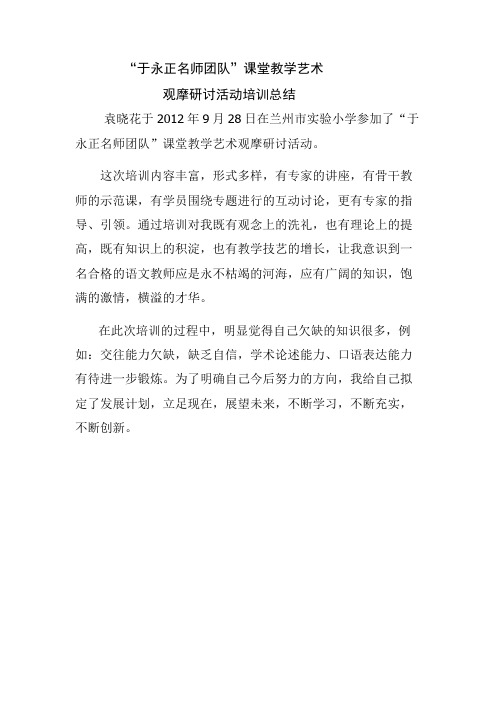 于永正名师团队课堂教学艺术培训总结