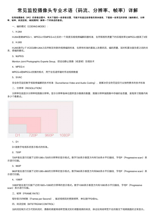 常见监控摄像头专业术语（码流、分辨率、帧率）详解