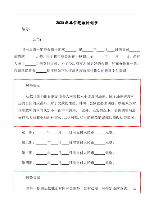 2020年单位还款计划书