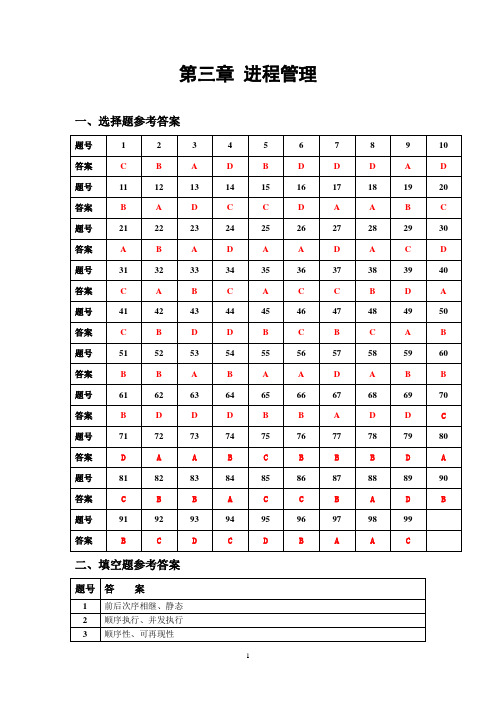 第3章 计算机操作系统答案 进程管理试题答案