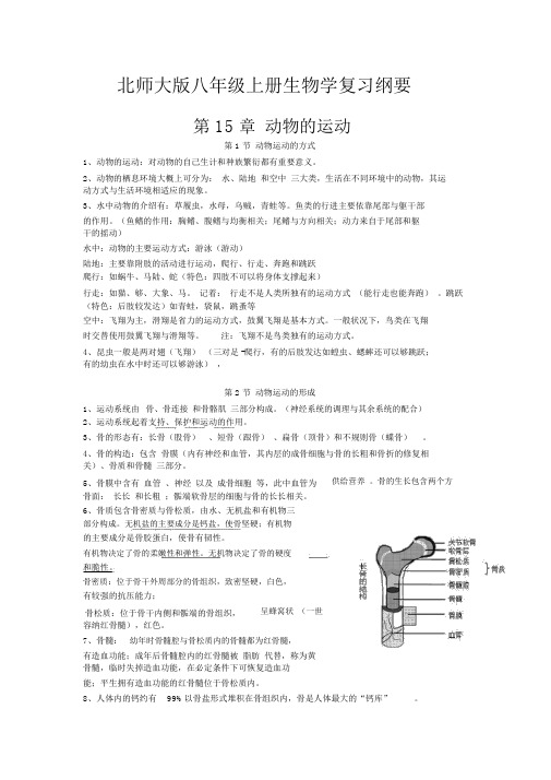 北师大版本初中八年级的上册的生物学总结复习提纲学习资料