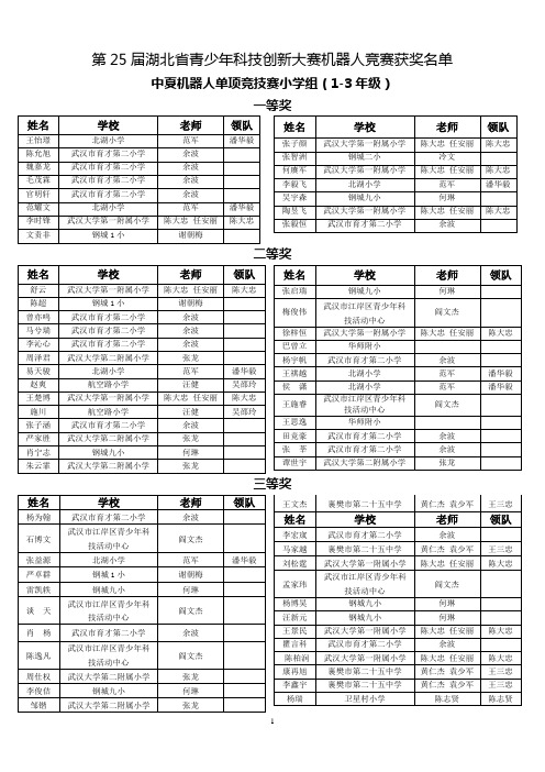 第25届湖北省青少年科技创新大赛机器人竞赛获奖名单