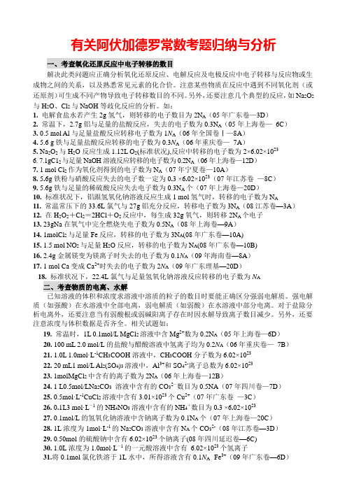 有关阿伏加德罗常数考题归纳与分析