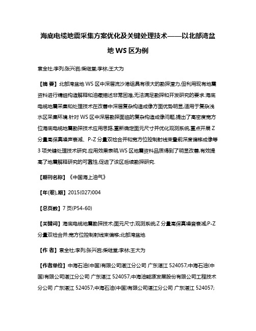 海底电缆地震采集方案优化及关键处理技术——以北部湾盆地WS区为例