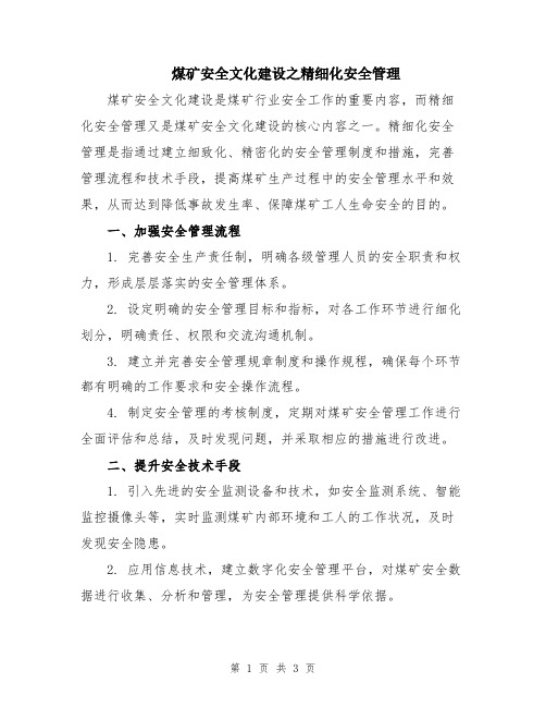 煤矿安全文化建设之精细化安全管理