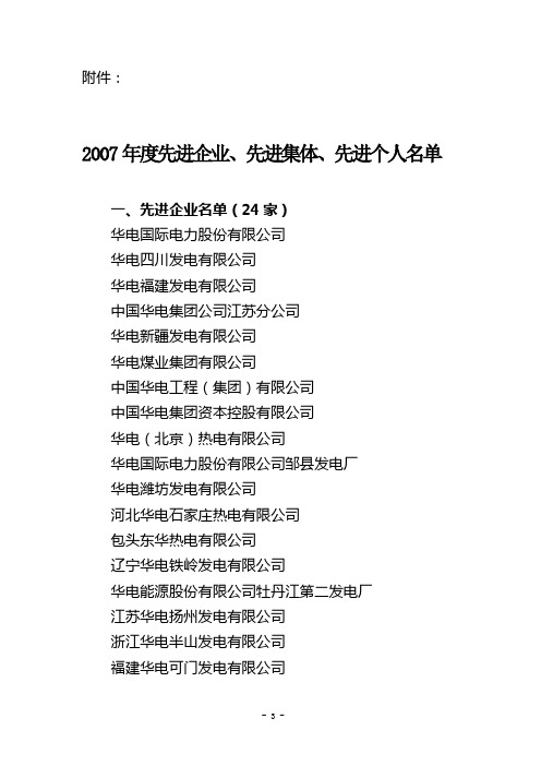 2007年度先进企业