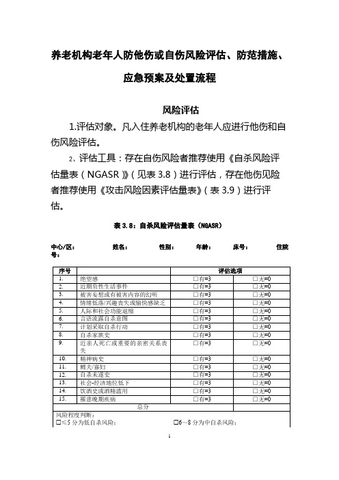 养老机构老年人防他伤或自伤风险评估、防范措施、应急预案及处置流程