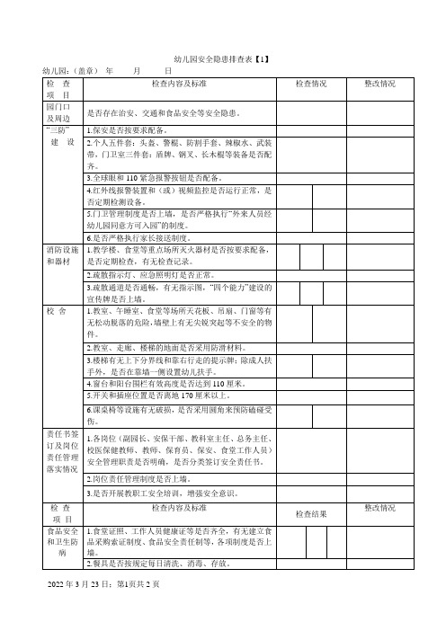 幼儿园安全隐患排查表