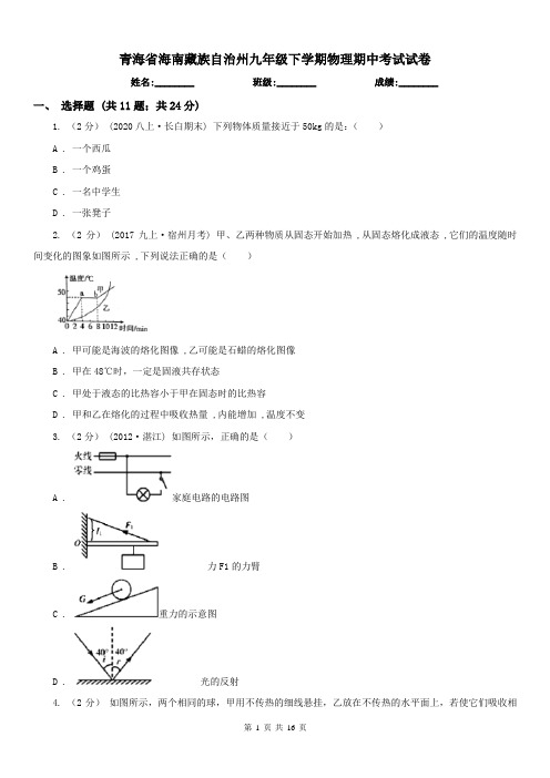 青海省海南藏族自治州九年级下学期物理期中考试试卷