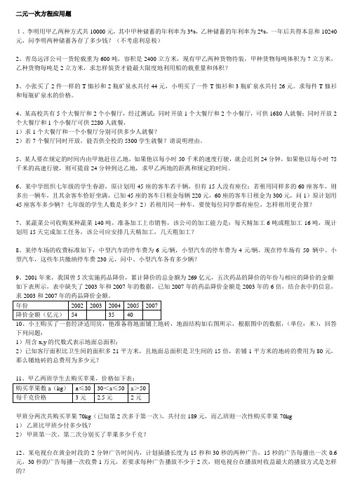 二元一次方程组及不等式应用题