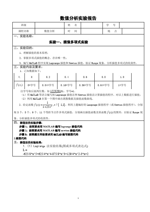 数值分析 插值多项式实验报告