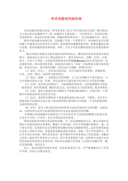 考试命题双向细目表