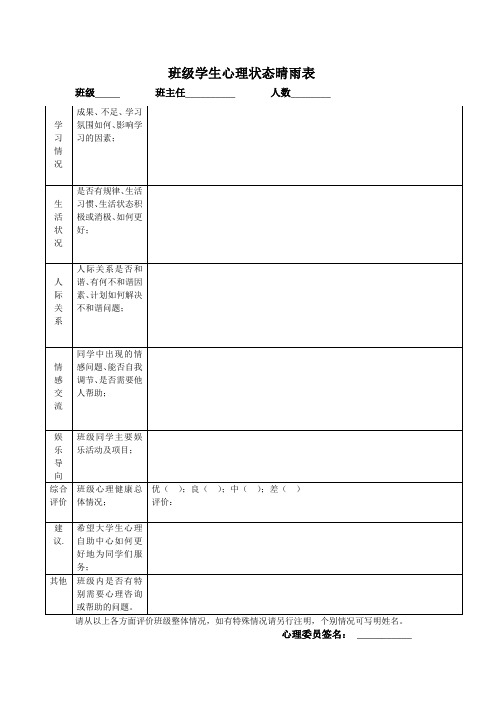 学生心理状态晴雨表