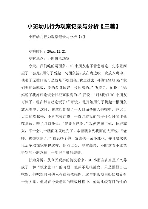 小班幼儿行为观察记录与分析【三篇】