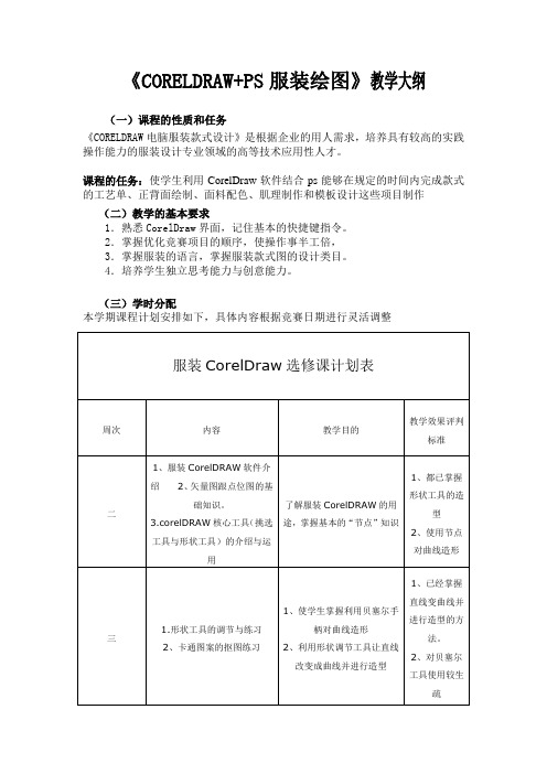 《CORELDRAW+ps19服装电脑服装款式设计》教学计划