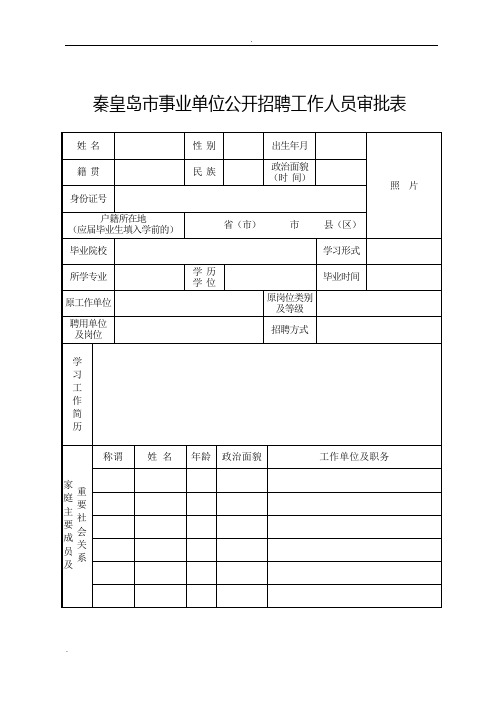 事业单位公 开招聘工作人员审批表