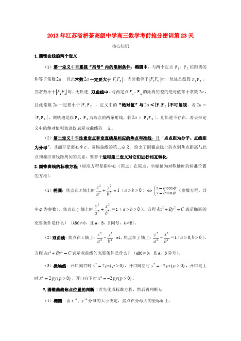 2013年江苏省栟茶高三数考前抢分密训第23天