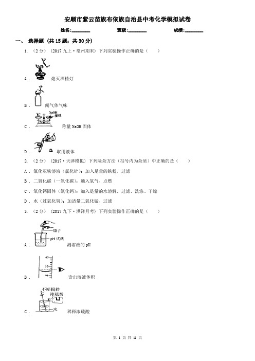 安顺市紫云苗族布依族自治县中考化学模拟试卷