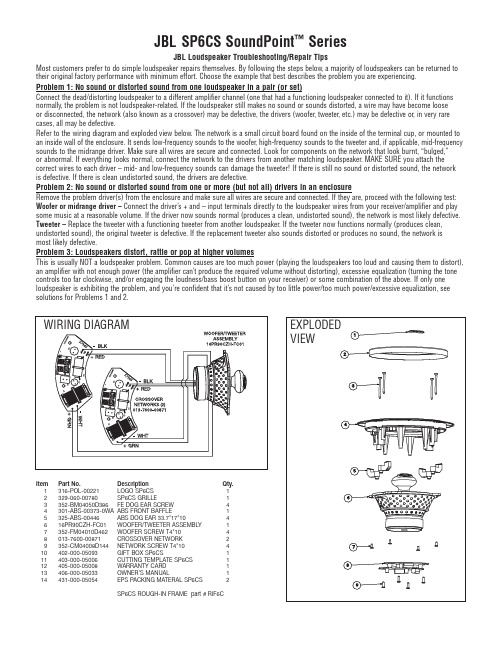 JBL SoundPoint Series SP6CS 扬声器维修指南说明书