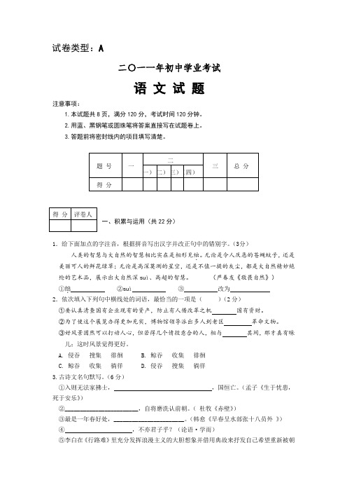 2011年山东省日照市中考语文试卷及答案