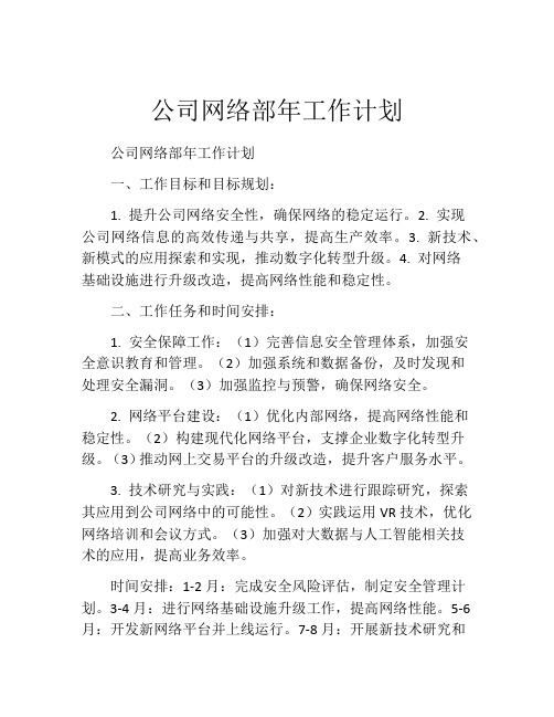 公司网络部年工作计划