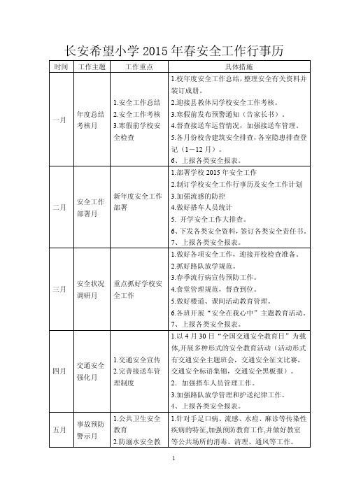 【最新公文】春季小学安全工作行事历