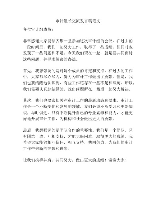 审计组长交流发言稿范文