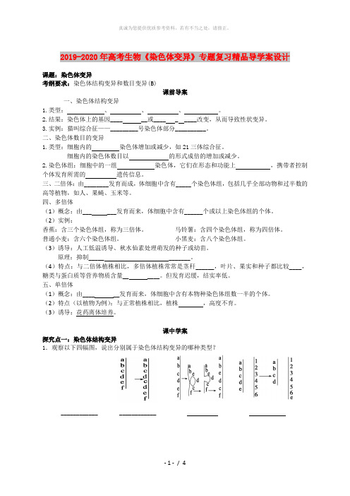 2019-2020年高考生物《染色体变异》专题复习精品导学案设计